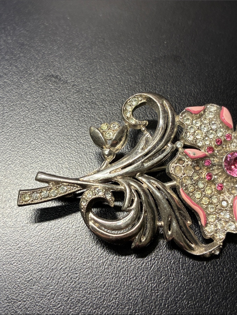 Rhinestone Pink Flower Brooch Pin - Picture 7 of 8